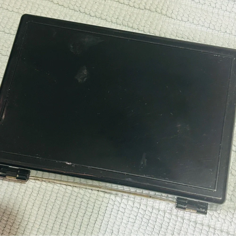 The Sears Valet Vintage Black Plastic Compartment Box with Yellow Felt Interior